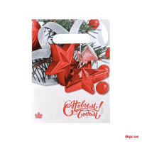 Пакет с вырубной ручкой 19х25, 30 мкм Алые звезды 100/3000 Пакет с вырубной ручкой 19х25, 30 мкм Алые звезды 100/3000