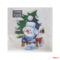 Салфетки 24х24, 40 шт., 1 сл. Снеговичок с елкой Design/32