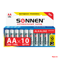 Элемент питания SONNEN Alkaline 10 шт в уп АА (LR6, 15А)