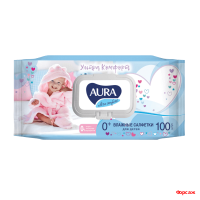 Салфетки влажные КОМПЛЕКТ 100 шт., для детей AURA 