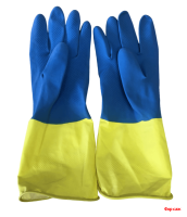 Перчатки хозяйственные BICOLOR сине-желтые М  12 в уп /120