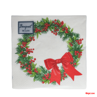 Салфетки 24х24, 25 шт., 3 сл. Венок с бантиком Bouquet de Luxe/1