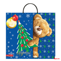 Пакет с пластик.ручками 37х35-90мкм Мишка с елкой (10/100)