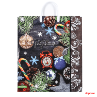 Пакет с пластик.ручками 38х44-90мкм Новогодняя композиция (10/100)