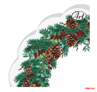 Салфетки круглые Новогодний венок-3, 3-х сл. 12шт/15