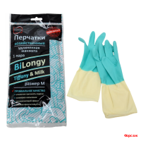 Перчатки хозяйственные BiLongy Tiffany & Milk  с удлин. манжетой М 12/120