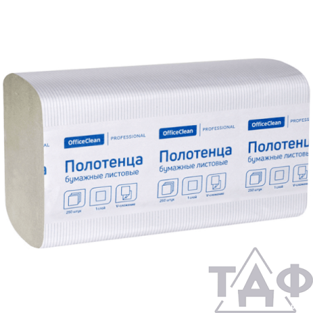 Полотенца листовые бумажные 1-слойные "OfficeClean" V-укл. цвет натуральный (1уп./250л.) /20