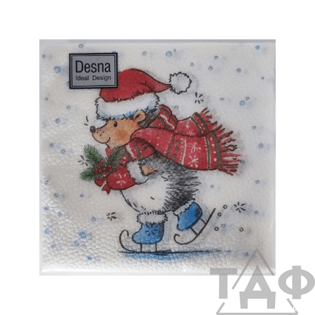 Салфетки 24х24, 40 шт., 1 сл. Ёжик на коньках Design/32