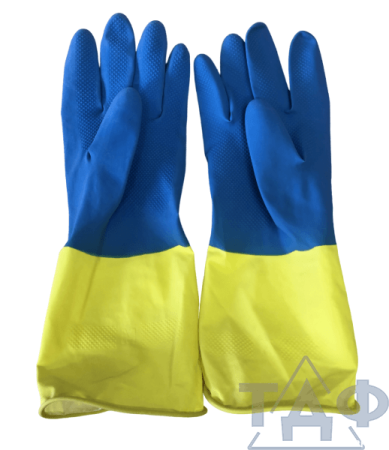 Перчатки хозяйственные BICOLOR сине-желтые М  12 в уп /120