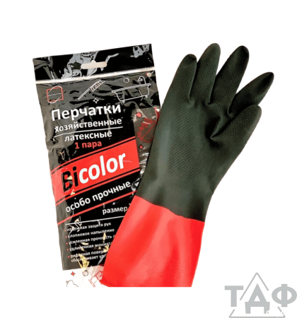 Перчатки хозяйственные BICOLOR черно-красные XL
