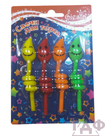 Свечи для торта Спиральки-Смайлики, 11 см, 4шт