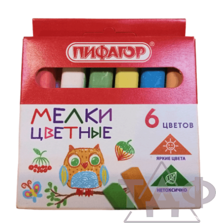 Мел цветной ПИФАГОР, набор 6 шт.