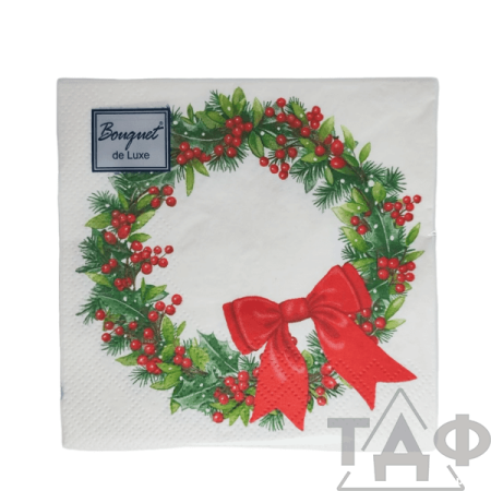 Салфетки 24х24, 25 шт., 3 сл. Венок с бантиком Bouquet de Luxe/1