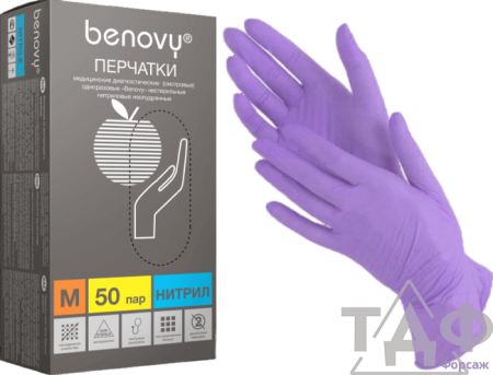 Перчатки нитриловые M Benovy неопуд. сиреневые/100 шт./10