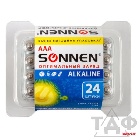 Элемент питания SONNEN Alkaline 24 шт в уп ААА (LR03, 24А)