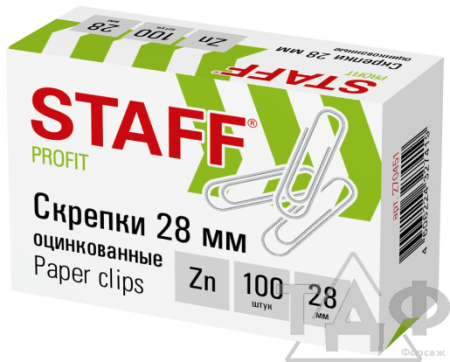 Скрепки STAFF, 28 мм, оцинкованные,100 шт