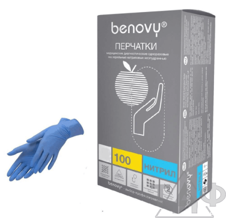 Перчатки нитриловые L Benovy неопуд. голубые/100 шт./10