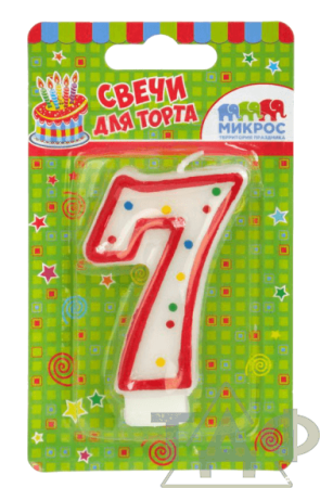 Свеча-цифра красное ассорти "7" 7,5 см/12